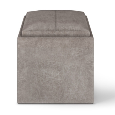 Simpli Home Rockwood 17" Square Storage Ottoman, Gray, large