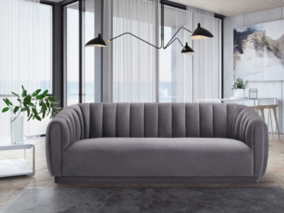 TOV Arno Grey Velvet Sofa, Gray, rollover