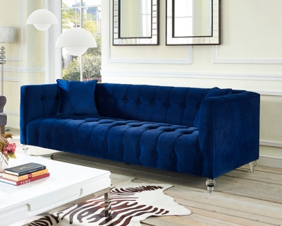 TOV Bea Navy Velvet Sofa, Navy, rollover