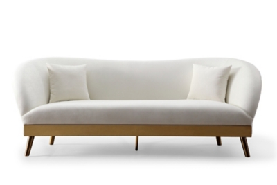 TOV Chloe Cream Velvet Sofa, Cream, large