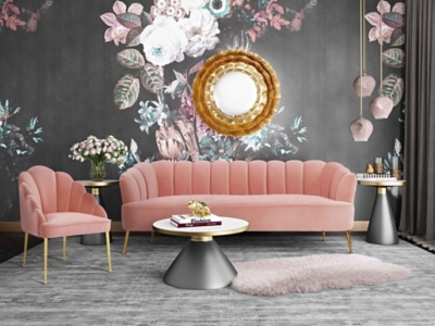 TOV Daisy Blush Velvet Sofa, Blush, rollover