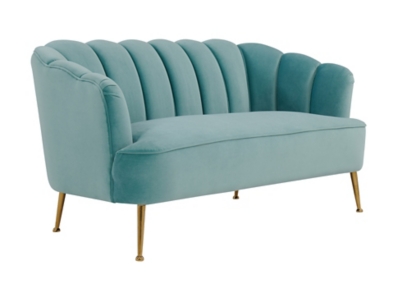 TOV Daisy Sea Blue Velvet Settee, Sea Blue, large