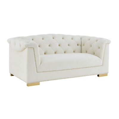 TOV Farah Cream Velvet Loveseat, Cream, large