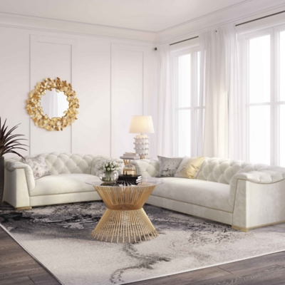 TOV Farah Cream Velvet Sofa, Cream, rollover