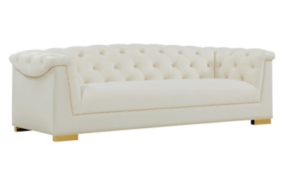 TOV Farah Cream Velvet Sofa, Cream, large