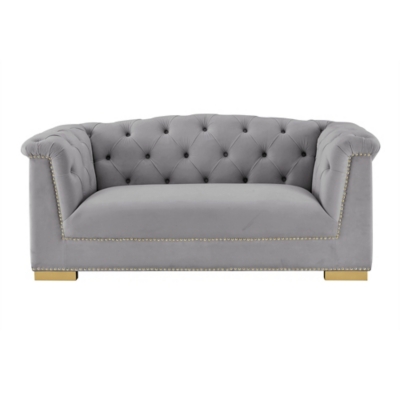 TOV Farah Grey Velvet Loveseat, Gray, large