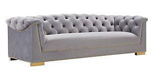 TOV Farah Grey Velvet Sofa, Gray, large