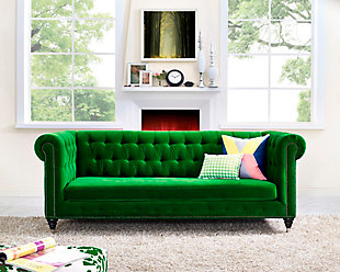 TOV Hanny Green Velvet Sofa, Green, rollover