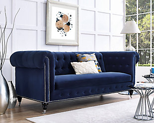 TOV Hanny Navy Blue Velvet Sofa, Navy, rollover