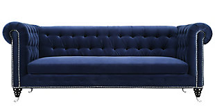 TOV Hanny Navy Blue Velvet Sofa, Navy, large