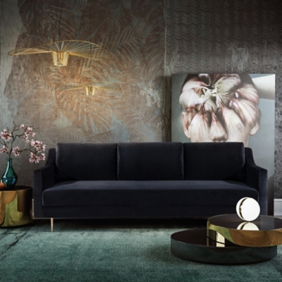 TOV Milan Black Velvet Sofa, Black, rollover