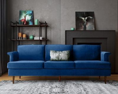 TOV Porter Navy Velvet Sofa, Navy, rollover