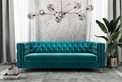 TOV Rimini Green Velvet Sofa, Green, rollover