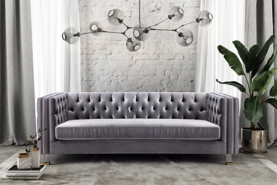 TOV Rimini Grey Velvet Sofa, Gray, rollover