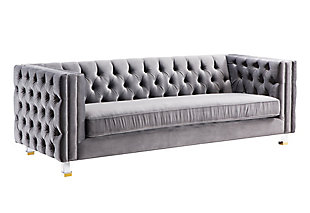 TOV Rimini Grey Velvet Sofa, Gray, large