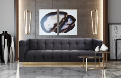 TOV Roma Grey Velvet Sofa, Gray, rollover