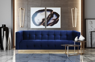 TOV Roma Navy Velvet Sofa, Navy, rollover