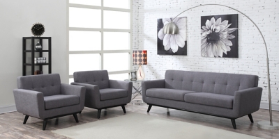 TOV James Grey Linen Sofa, Gray, rollover