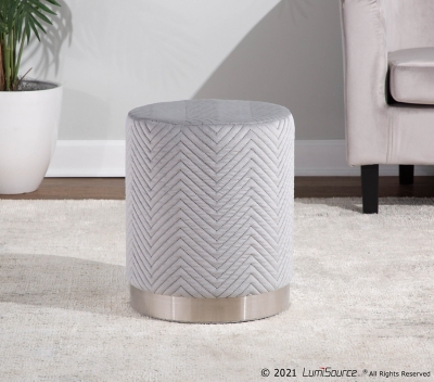 LumiSource Marla Chevron Ottoman, Silver, rollover