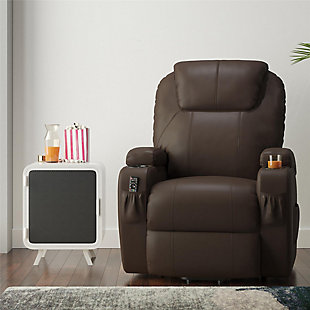 Atwater Living Lincoln Home Theater Power Lift Massage Recliner, Brown, rollover