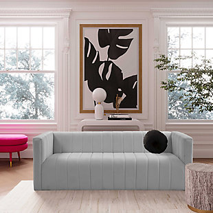 TOV Furniture Norah Grey Velvet Sofa, Gray, rollover
