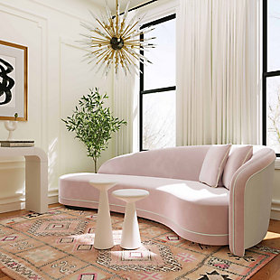 TOV Furniture Carla Blush and Cream Velvet Sofa, Blush/Cream, rollover