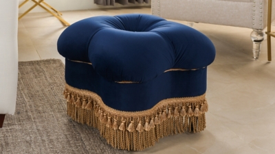 Jennifer Taylor Home Ellen Clover Ottoman, Navy Blue, rollover