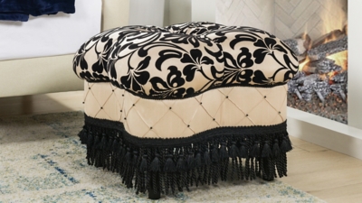 Jennifer Taylor Home Ellen Clover Ottoman, Black/Ivory, rollover