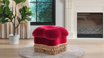 Jennifer Taylor Home Ellen Clover Ottoman, Siren Red, rollover