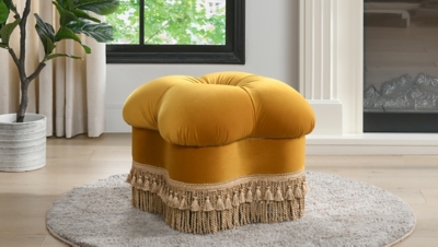 Jennifer Taylor Home Ellen Clover Ottoman, Rich Yellow, rollover