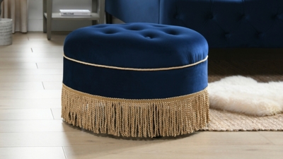 Jennifer Taylor Home Yolanda Round Ottoman, Navy Blue, rollover