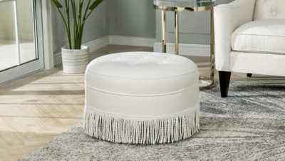 Jennifer Taylor Home Yolanda Round Ottoman, Alabaster Off White, rollover