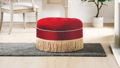 Jennifer Taylor Home Yolanda Round Ottoman, Siren Red, rollover