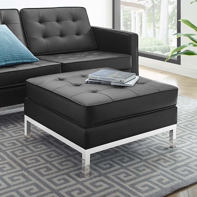 Modway Loft Tufted Ottoman, Silver/Black, rollover