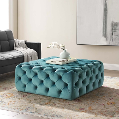 Modway Amour Tufted Button Square Ottoman, Sea Blue, rollover