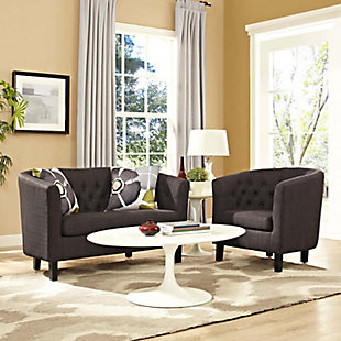 Modway Prospect 2 Piece Tufted Loveseat and Armchair Set, Brown, rollover