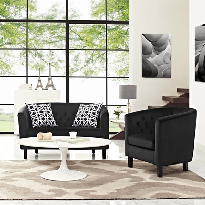 Modway Prospect 2 Piece Tufted Loveseat and Armchair Set, Black, large