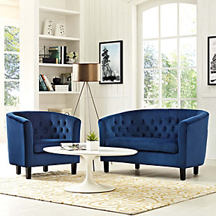 Modway Prospect 2 Piece Tufted Loveseat and Armchair Set, Navy, rollover