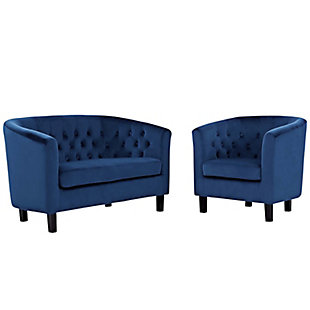 Modway Prospect 2 Piece Tufted Loveseat and Armchair Set, Navy, large