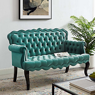 Modway Viola Chesterfield Button Tufted Loveseat, Teal, rollover