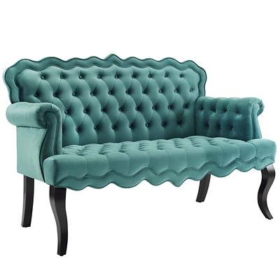 Modway Viola Chesterfield Button Tufted Loveseat, Teal, large