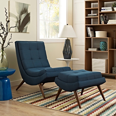 Modway Ramp Lounge Chair with Ottoman, Azure