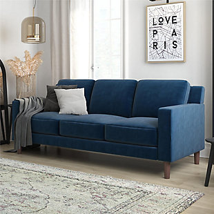 Atwater Living Janelle Velvet Sofa, Blue, rollover