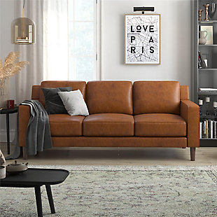 Atwater Living Janelle Faux Leather Sofa, Camel, rollover