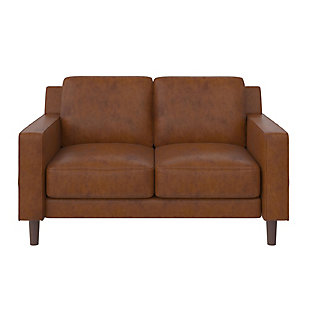 Atwater Living Janelle Faux Leather Loveseat Sofa, Camel, large