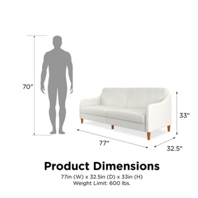 The Atwater Living Jodi Coil Futon is a functional and stylish solution to small space living. The sublime minimalistic design is highlighted with faux leather upholstery, graceful wing-shaped armrests and tapered wood legs for added warmth. The thick encased coil and foam cushions provide supreme comfort for long hours of relaxation. Cleverly designed to accommodate multiple positions by simply lowering the back cushion to lounging or sleeping, you can enjoy this masterpiece anytime throughout the day.Independently encased coils and foam seating | Faux leather upholstery | Tapered wood legs | Multi-position back; reclines to convert from sofa to lounger to sleeper with just a push and pull | Assembly required