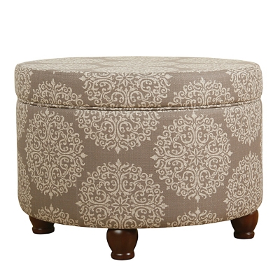 HomePop Medallion Storage Ottoman, Cream, large