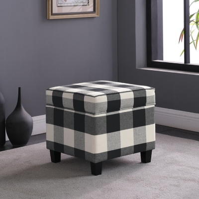 HomePop Plaid Square Ottoman with Lift Off Top, , rollover