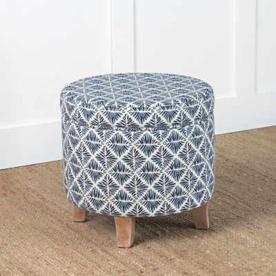 HomePop Cole Classics Geometric Round Storage Ottoman, Blue, large