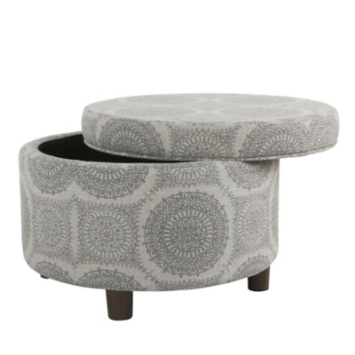 HomePop Printed Round Storage Ottoman, , large